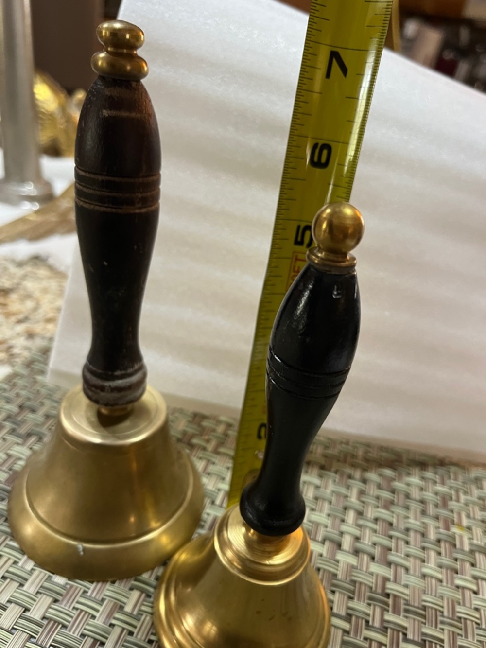 Vintage Brass Hand Bells with Wood Handles - Set of 2 - Picture 8 of 8